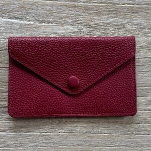 Pebbled Leather Envelope Wallet in Cranberry Red